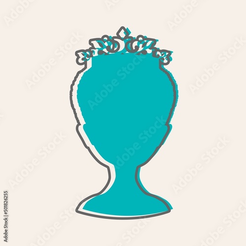 Front view silhouette of a princess or queen. Cute adolescent girl portrait. Short hair. Fashion branding emblem