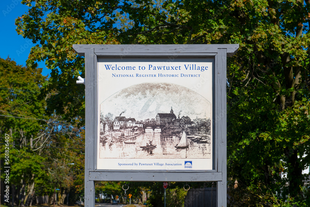 to Pawtuxet Village National Register Historic District sign at