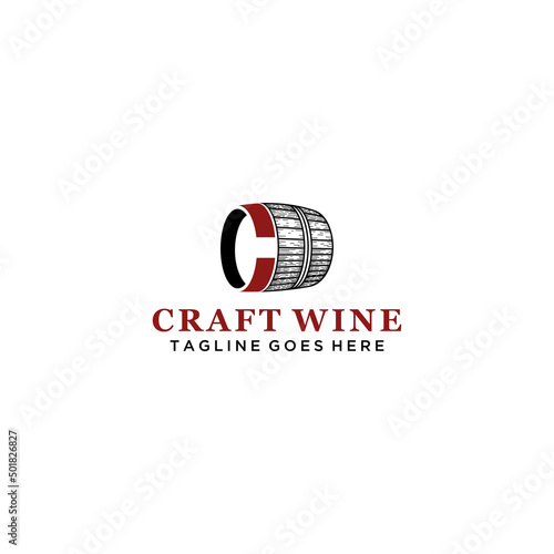 Letter C and Vintage barrel of beer logo.
