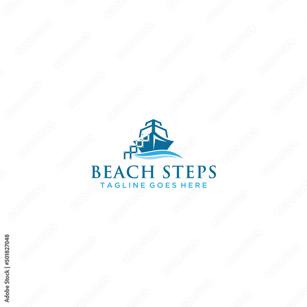 Boat Logo and Steps Design Template Vector Graphic Branding Element.