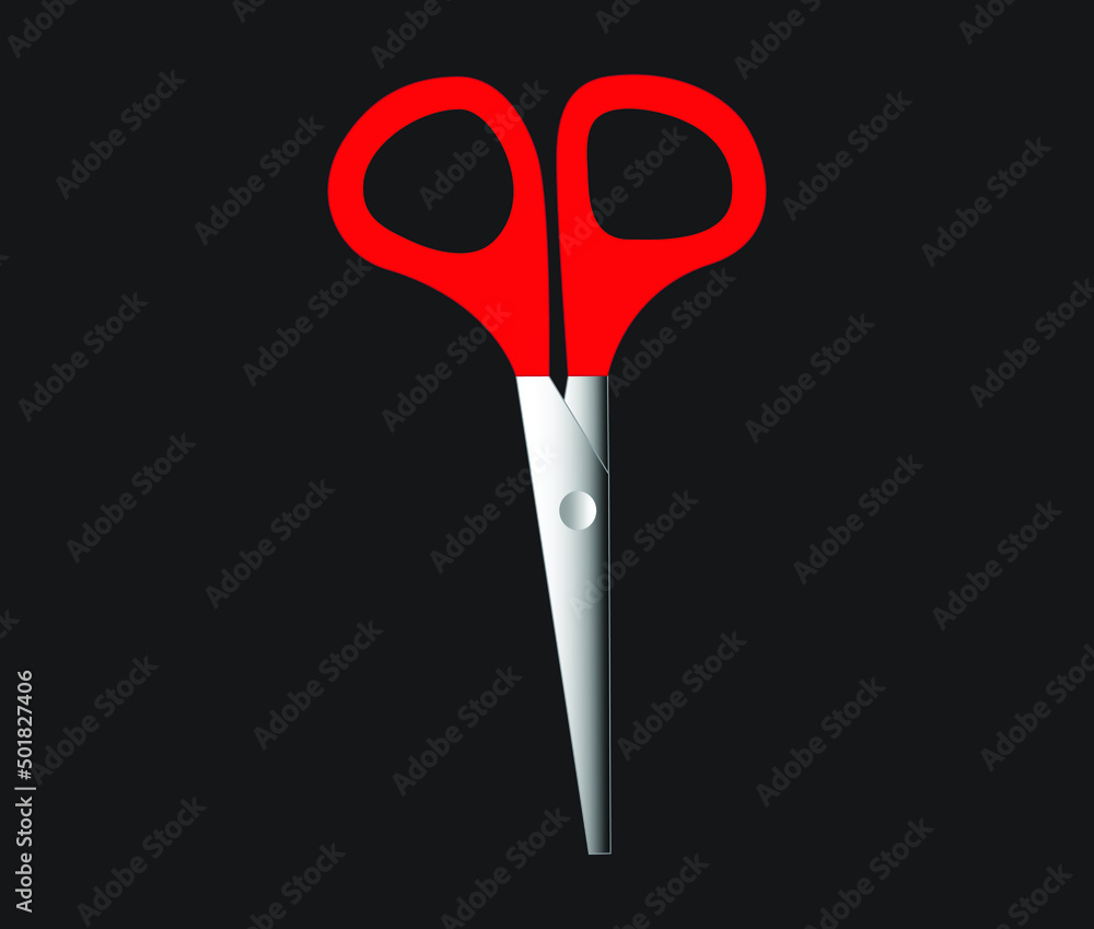 Red scissors small on a black background vector illustration. Commonly used household tool to cut through various materials. Red scissors small on a black background vector illustration. Commonly used household tool to cut through various materials.