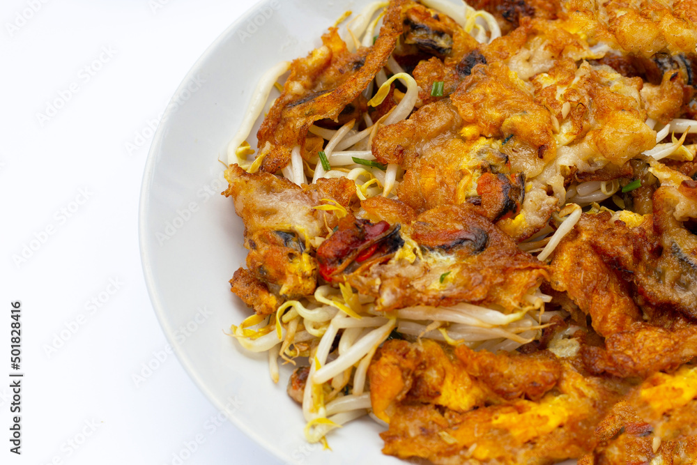 Crispy fried mussel pancake with bean sprout Crispy fried mussel pancake with bean sprout