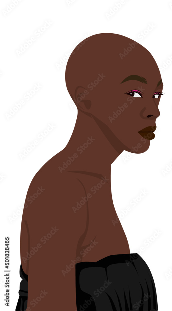 African American woman, African profile picture, Girl from the side without  hair with a shaved head, a bald head. Stock Vector | Adobe Stock