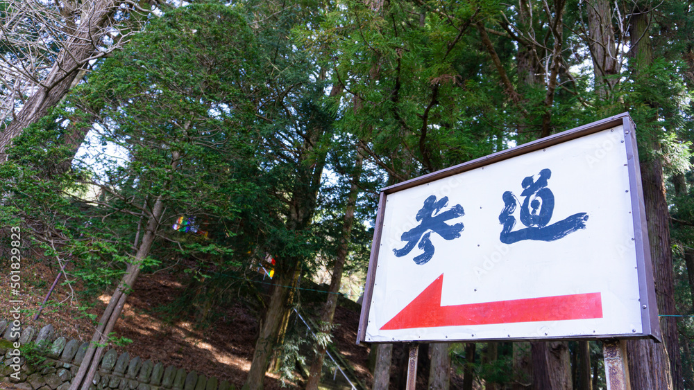Fototapeta premium お寺の山道への案内看板