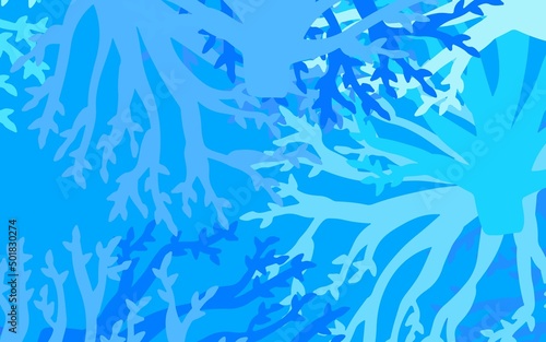 Dark BLUE vector doodle layout with branches, leaves. © smaria2015