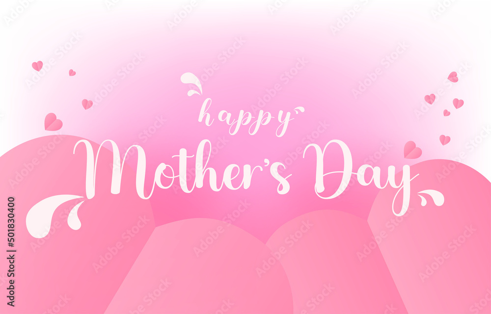 Mother's Day greeting card banner vector with 3d flying hearts pink papercut.symbol of love and handwritten letters on pink background.