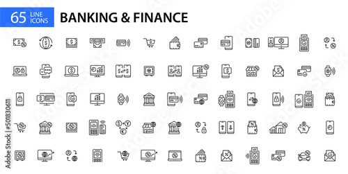 65 banking and finance pixel perfect editable stroke line art icons