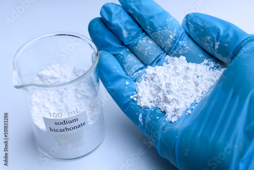 Photos sodium bicarbonate is used in laboratory or in the industry