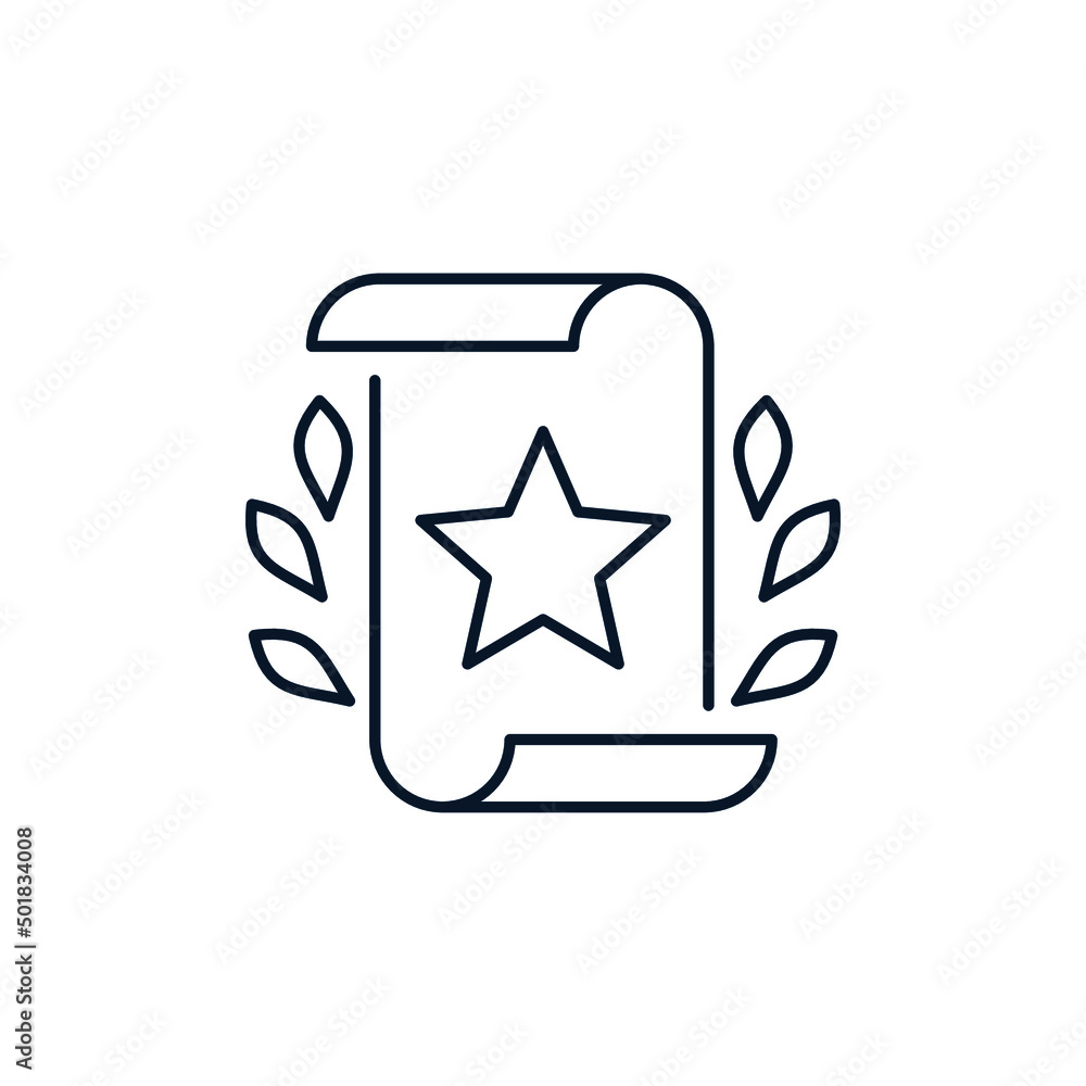 Document, star, bay leaf. The concept of a certificate, award, quality mark. Vector icon isolated on white background. Document, star, bay leaf. The concept of a certificate, award, quality mark. Vector icon isolated on white background.