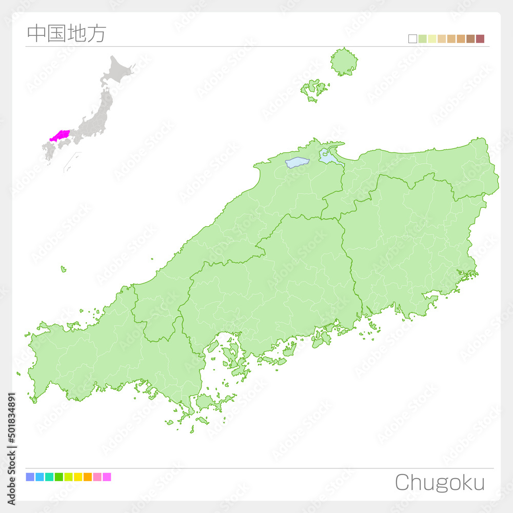 中国地方の地図・Chugoku Map