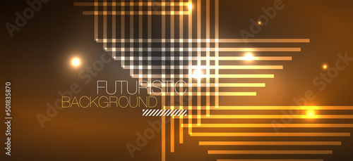 Background neon glowing lines and geometric shapes. Lights in the dark wallpaper for concept of AI technology, blockchain, digital, communication, 5G, science