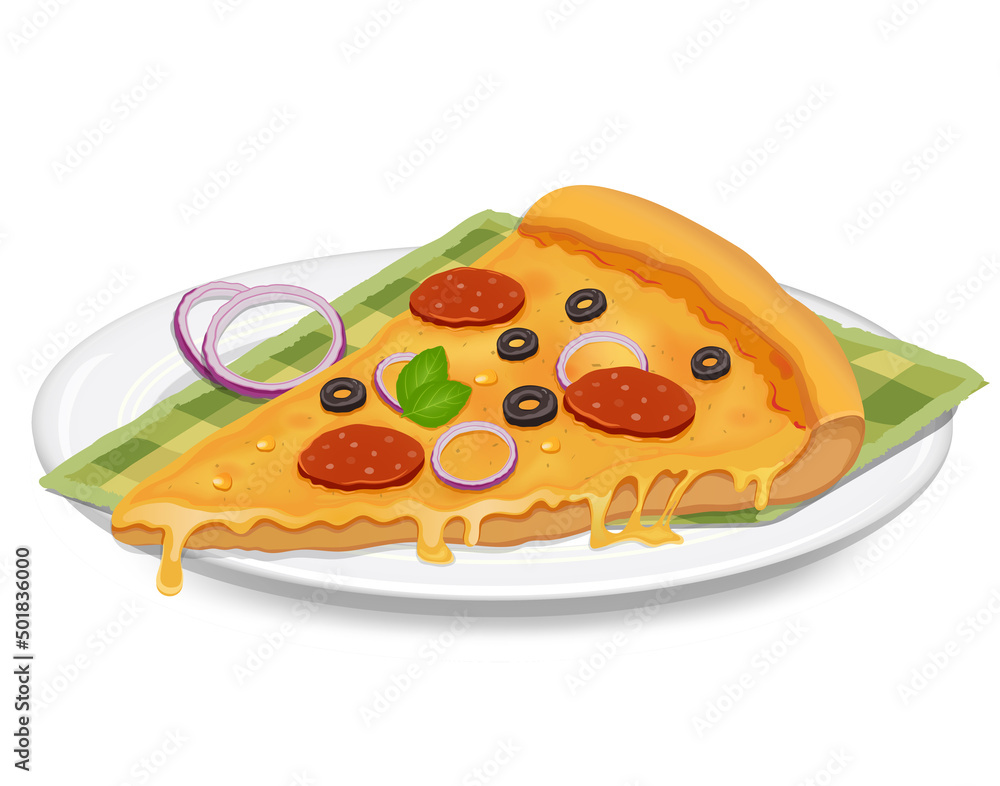 Pizza Slice vector illustration isolated on white background with onion ...