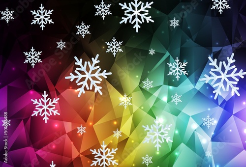 Dark Multicolor vector pattern with christmas snowflakes, stars.