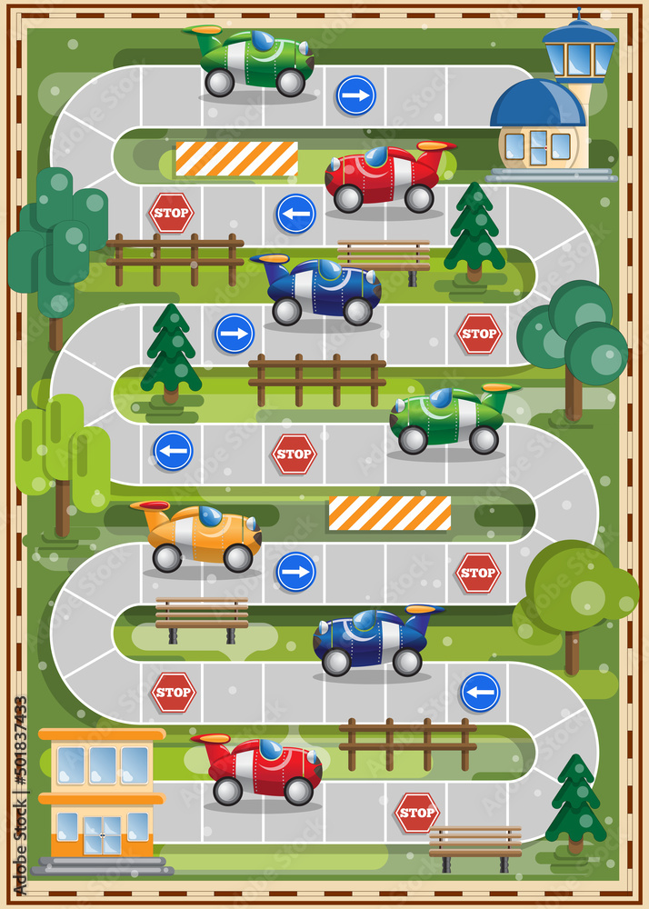 Naklejka premium Car race. Board game. Vector illustration.