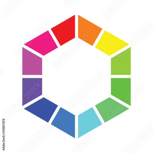 Color theory illustration design, 12 rainbow colors in hexagon shape