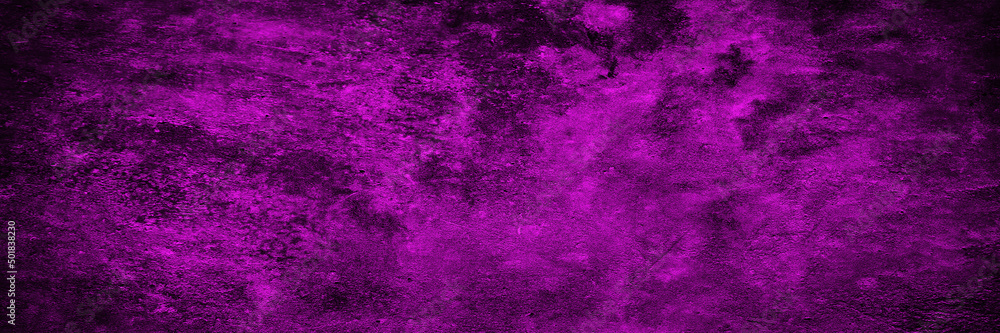 Black fuchsia purple abstract background. Toned rough concrete wall surface. Background with space for design. Web banner. Wide. Panoramic.