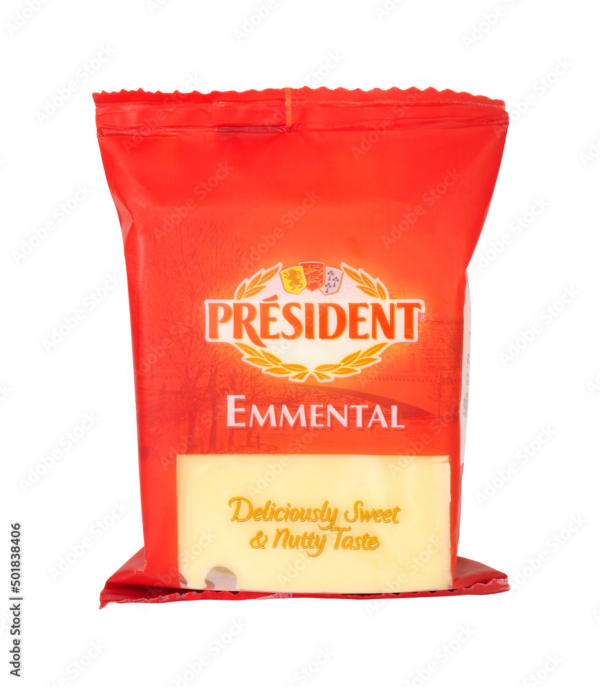 President Emmental cheese pack made with pasteurized cows milk and has