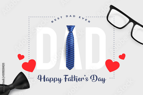 happy father's day poster with tie spectacles and bow