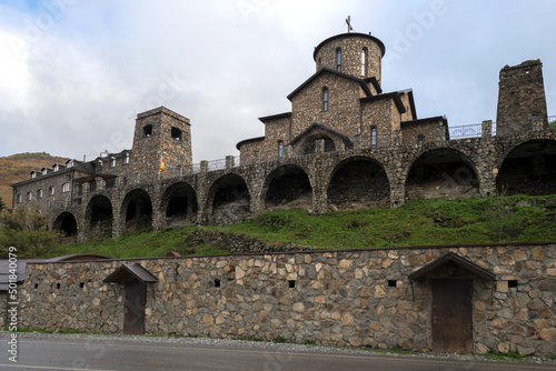 View of the Alansky Assumption Monastery on a September cloudy evening. North Ossetia-Alania, Russian Federation