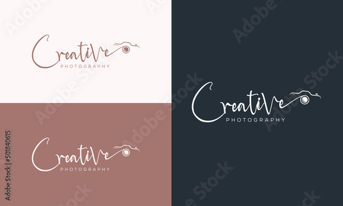 modern minimalist photography logo, camera logo, wedding photography signature logo