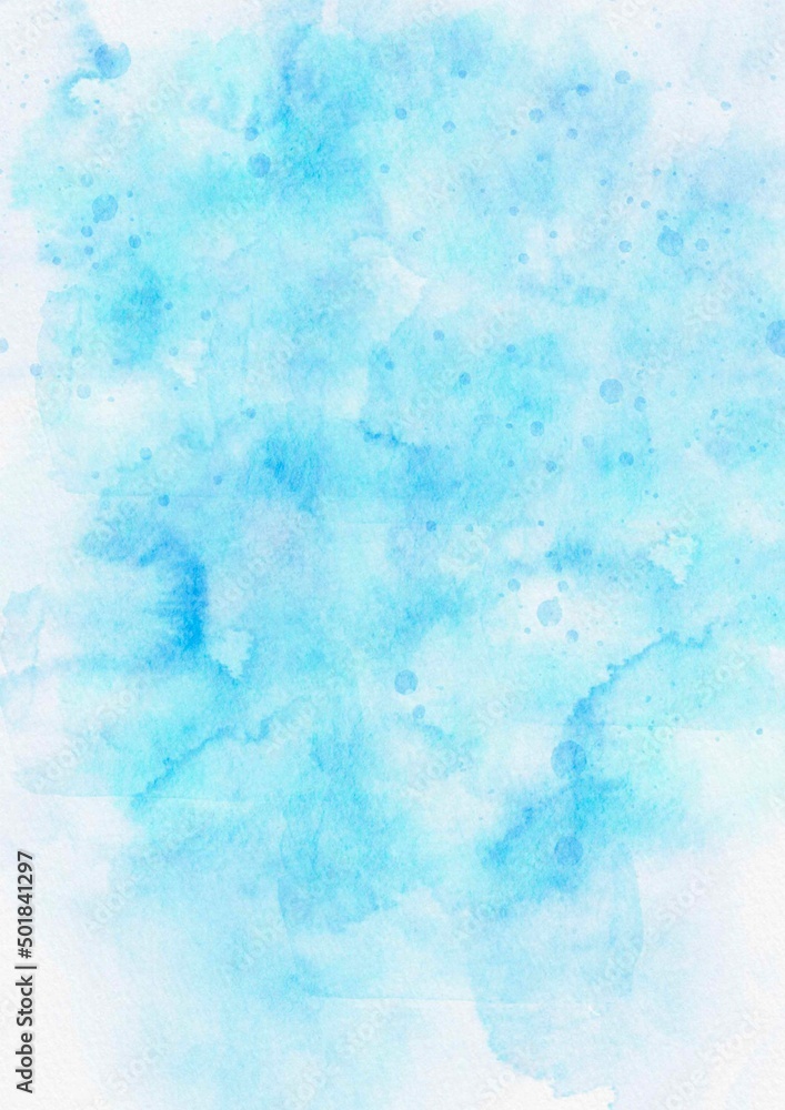 Absrtact soft watercolor backgraund. Hand painted light watercolor blue sea sky, paper texture