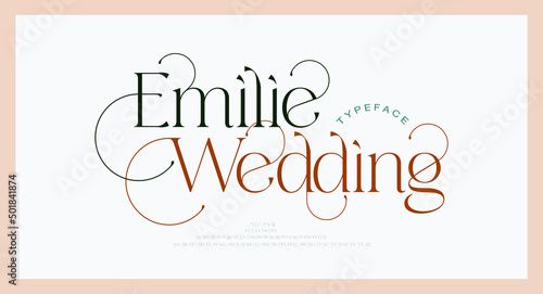Elegant wedding logo alphabet letters font and number. Typography luxury classic lettering serif fonts decorative logos vintage retro concept. vector illustration.