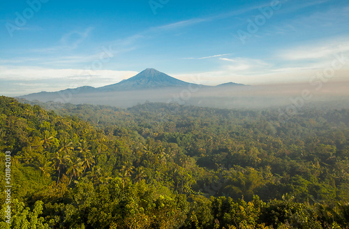 Beautiful Scene of Merapi Mountain from Gereja Ayam, at Bukit Rhema, Magelang, Central Java, Indonesia.