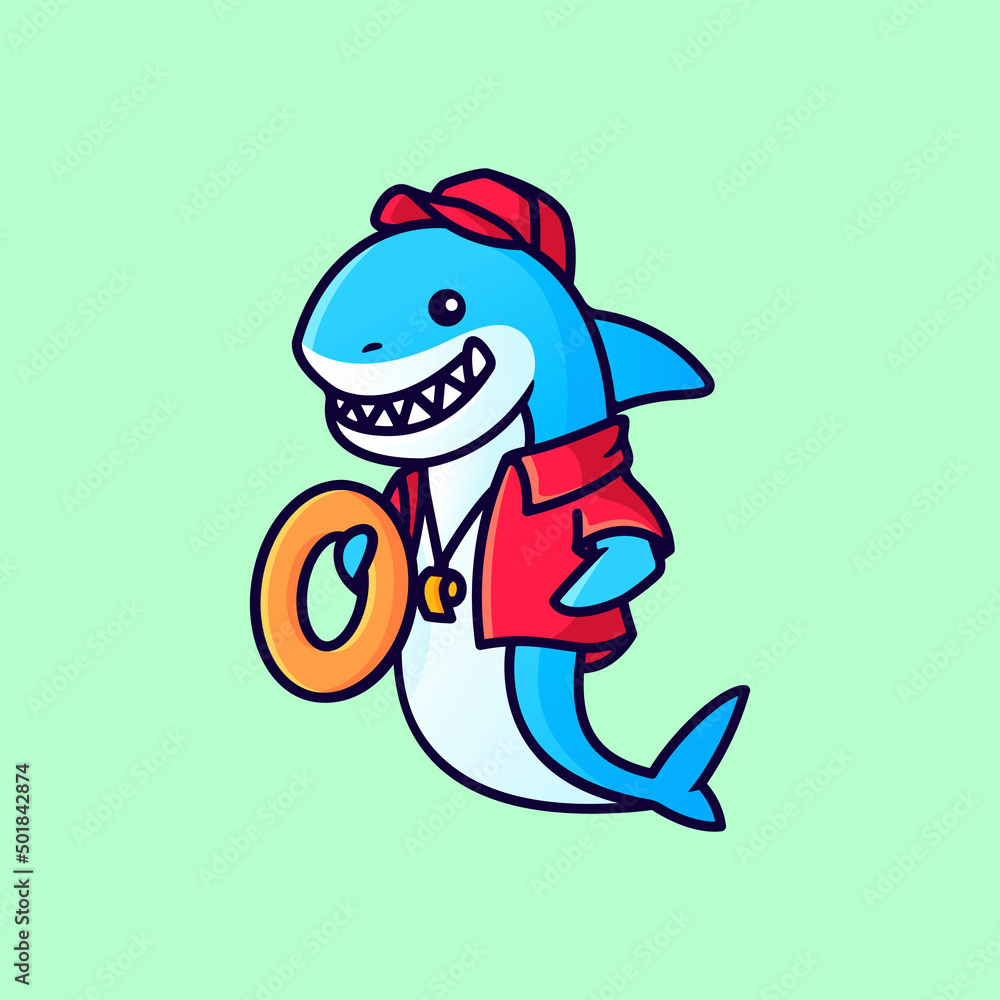 smiling life guard shark cartoon illustration smiling life guard shark cartoon illustration