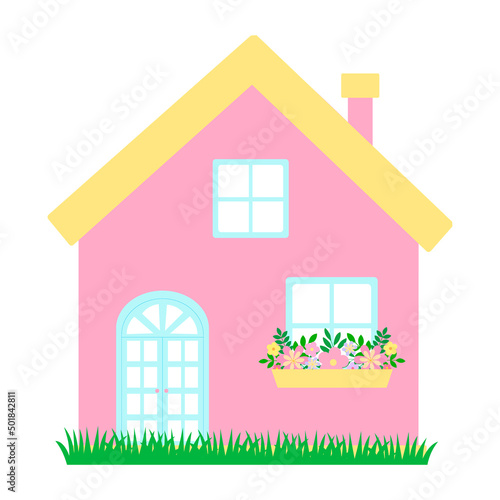 Spring house with flowers vector illustration
