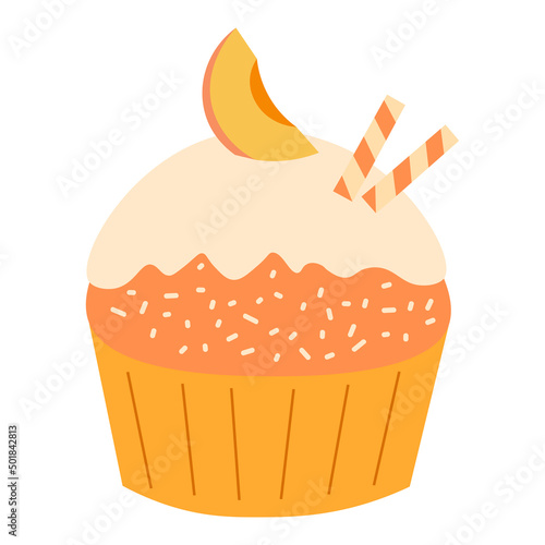 Cupcake with peach vector illustration