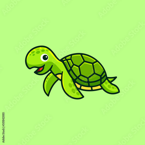 a happy cute sea turtle cartoon character illustration