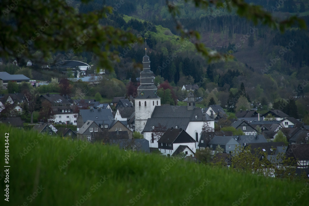 View to the saint Heribert church in the german city Hallenberg