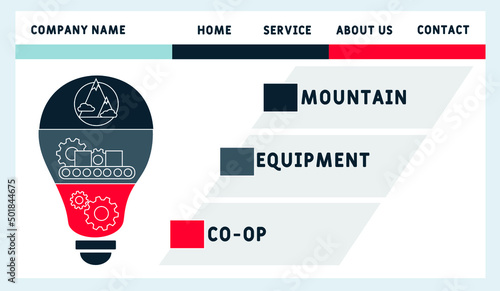 MEC - Mountain Equipment Co-Op acronym. business concept background.  vector illustration concept with keywords and icons. lettering illustration with icons for web banner, flyer, landing pag