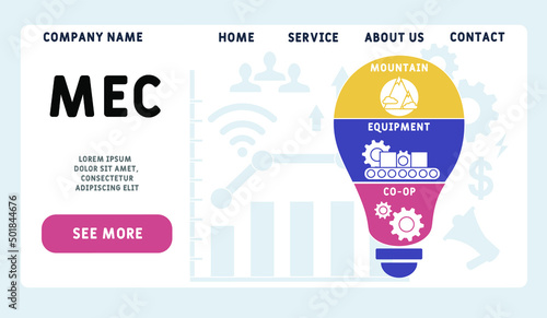 MEC - Mountain Equipment Co-Op acronym. business concept background.  vector illustration concept with keywords and icons. lettering illustration with icons for web banner, flyer, landing pag