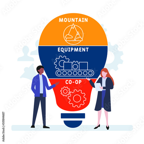 MEC - Mountain Equipment Co-Op acronym. business concept background.  vector illustration concept with keywords and icons. lettering illustration with icons for web banner, flyer, landing pag