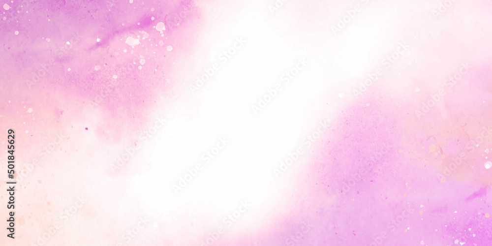 Abstract watercolor background with space Background with watercolor hand painted pink and white wash. Fantasy smooth yellow shades and blue sky and clounds watercolor paper textured illustration.