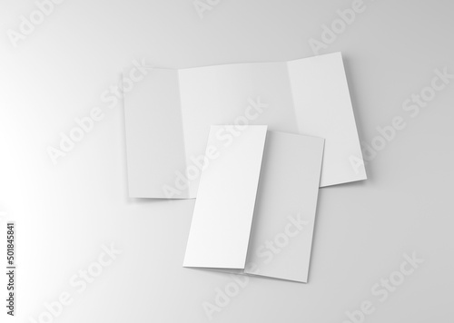 White plain paper open and close gatefold brochure on isolated background 
