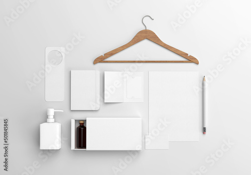 White blank hotel or restore accessories branding set on isolated background