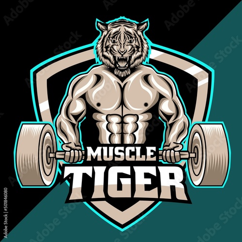 muscle tiger esport logo mascot design