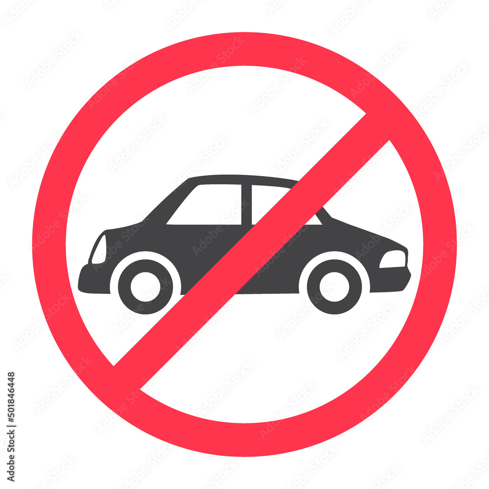 vector illustration of a road sign icon for a prohibited car, no entry, no entry, red circle flat design.