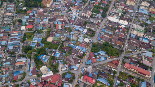An aerial top down view of houses middle class income at Kampung Baru, Kuala Lumpur
