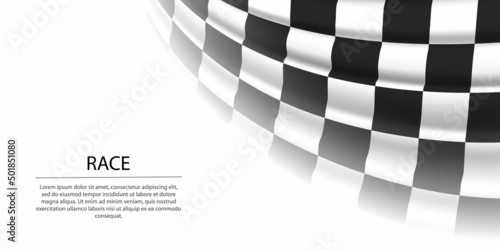 Waving checkered race flag on white background. Banner or ribbon © magr80