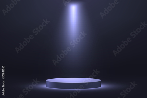 3d realistic podium or pedestal with spotlight on dark background.