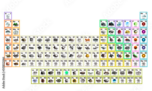 periodic table of elements with icon samples