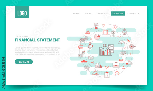 financial statement business personal concept with circle icon for website template or landing page homepage