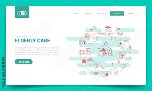 elderly care concept with circle icon for website template or landing page homepage