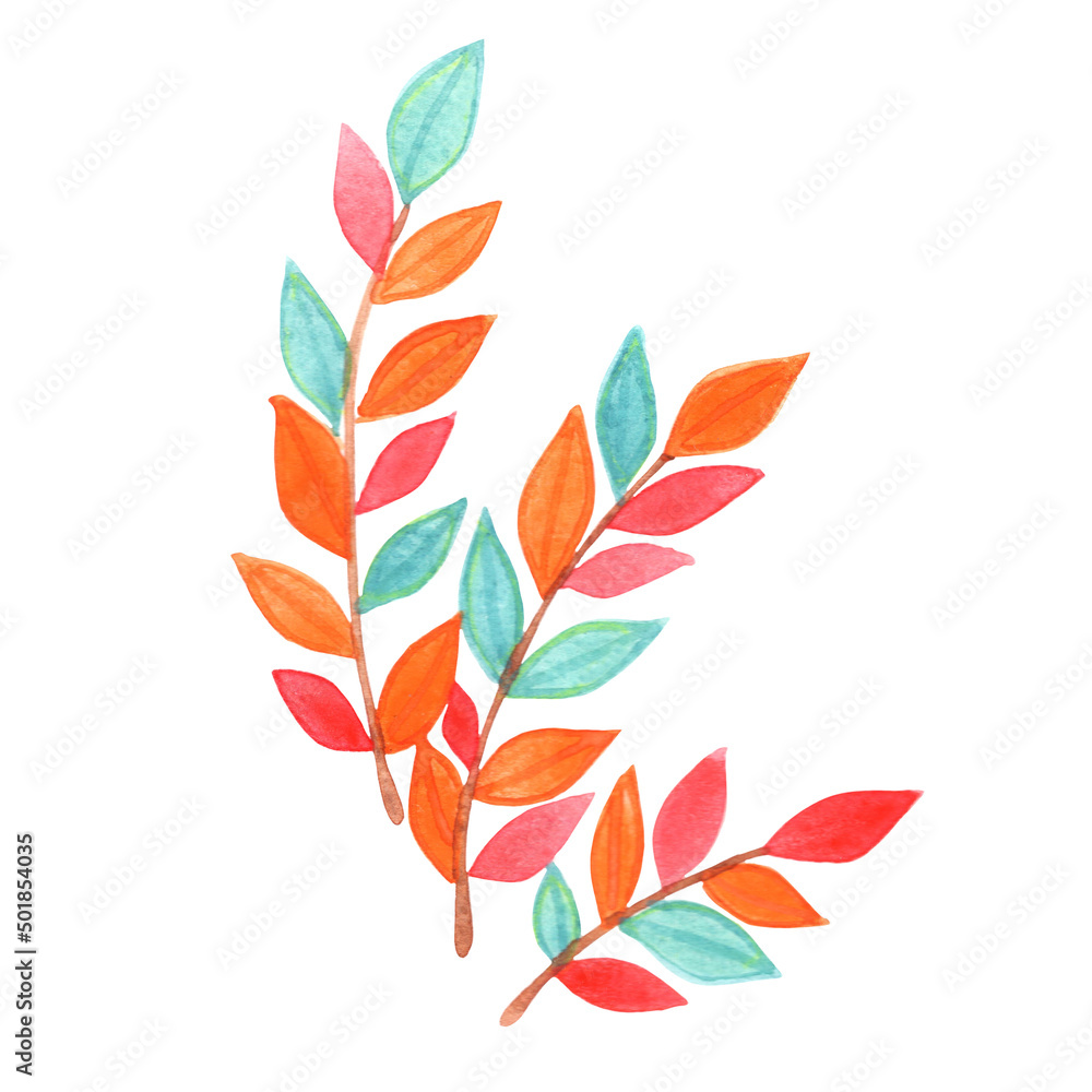 Colorful bunch of Autumn leaves watercolor for decoration on Autumn seasonal and Thanksgiving festival.