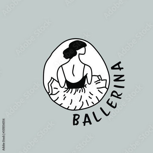 Ballerina logotype drawing background. Woman dance pose minimalist style. Fashion minimal logo. Vector EPS.