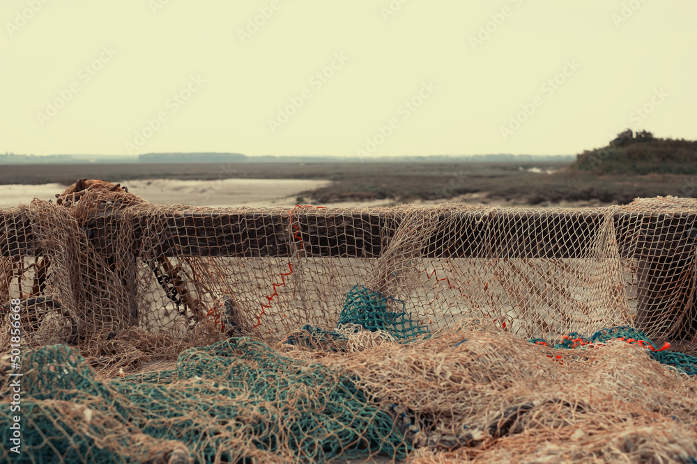 Fischernetze in Saint-Valery-sur-Somme (Frankreich)