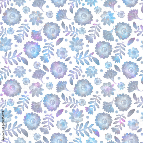 Seamless pattern. Floral ornament on a white background. Background for printing on fabric, paper. Scrapbooking, postcard, packaging, wrapper.